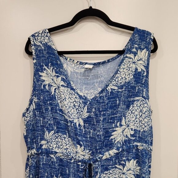 Palmwave Hawaii Blue Pineapple Print Dress V-Neckline Drawstring Waist Womens XL - Picture 3 of 7
